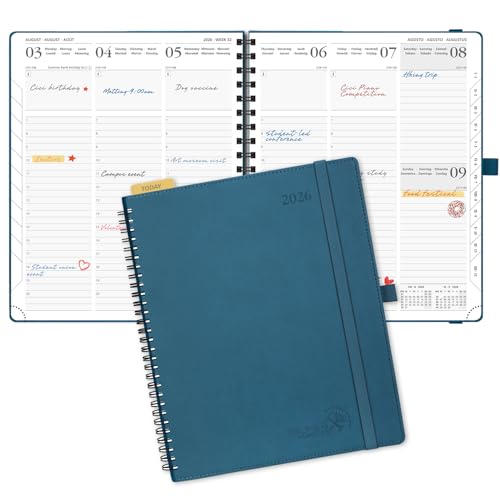 POPRUN Kalender 2026 Wochenplaner 26,5 x 21,5 cm, 17-Monate-Terminplaner Ringbuch (Jan.2026-Dez.2026), Buchkalender 1 Woche 2 Seite mit Softcover - Marineblau von POPRUN