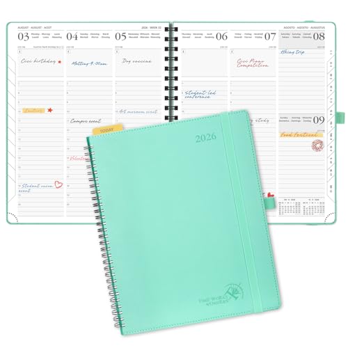 POPRUN Kalender 2026 Wochenplaner 26,5 x 21,5 cm, 17-Monate-Terminplaner Ringbuch (Jan.2026-Dez.2026), Buchkalender 1 Woche 2 Seite mit Softcover - Mintgrün von POPRUN
