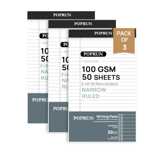 POPRUN Kleine weiße Notizblöcke, 12,7 x 20,3 cm, schmal, liniert, 100 g/m², Notizblock für Arbeit, Schule, Klassenzimmer, Bürobedarf, 3 Stück POPRUN Kleine weiße Notizblöcke, 12,7 x 20,3 cm, schmal, liniert, 100 g/m², Notizblock für Arbeit, Schule, Klassenzimmer, Bürobedarf, 3 Stück von POPRUN