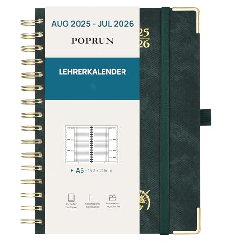 POPRUN Lehrerkalender 2025 2026 Ringbuch DIN A5 - Lehrerplaner 25/26 für die Unterricht mit Monatliches Register. Schulplaner mit PU-Leder Hardcover für Lehrerinnen und Lehrer - Dunkelgrün POPRUN Lehrerkalender 2025 2026 Ringbuch DIN A5 - Lehrerplaner 25/26 für die Unterricht mit Monatliches Register. Schulplaner mit PU-Leder Hardcover für Lehrerinnen und Lehrer - Dunkelgrün von POPRUN