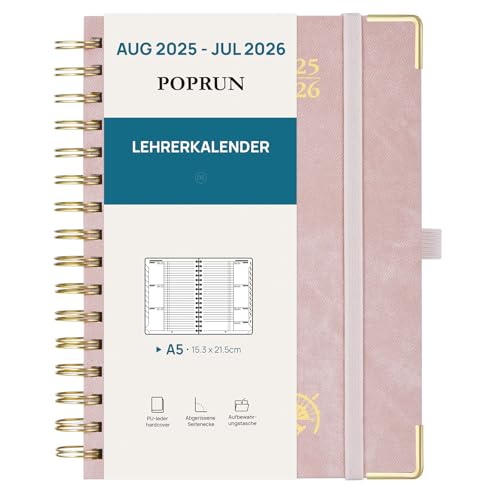 POPRUN Lehrerkalender 2025 2026 Ringbuch DIN A5 - Lehrerplaner 25/26 für die Unterricht mit Monatliches Register. Schulplaner mit PU-Leder Hardcover für Lehrerinnen und Lehrer - Mokka-Mousse von POPRUN