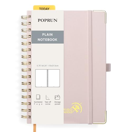 POPRUN Notizbuch A5 Blanko, Spiral-Notizbücher 120 GSM Papier, 141 nummerierte Seiten, Hardcover mit Kleberegisterkarten und 8 Abreißblättern - LPK(Hellrosa) von POPRUN
