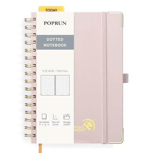 POPRUN Notizbuch A5 Gepunktetes, Bullet Dotted Journal, Spiral-Notizbücher 120 GSM Papier, 141 nummerierte Seiten, Hardcover mit Kleberegisterkarten und 8 Abreißblättern - LPK(Hellrosa) von POPRUN