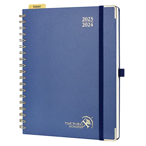 POPRUN Premium Kalender 2023 2024 Wochenplaner 25,5 x 21,5 cm, 17-Monate-Terminplaner Ringbuch (Aug.2023-Dez.2024), Planer Hardcover mit Plastiklineal, FSC®-Zertifiziertem Papier - Marineblau von POPRUN