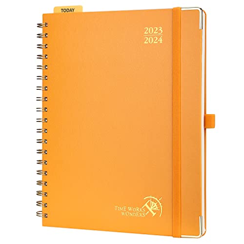 POPRUN Premium Kalender 2023 2024 Wochenplaner 25,5 x 21,5 cm, 17-Monate-Terminplaner Ringbuch (Aug.2023-Dez.2024), Planer Hardcover mit Plastiklineal, FSC®-Zertifiziertem Papier - Orange von POPRUN