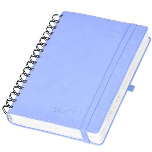 POPRUN Tagesplaner 2025 2026 A5 Ringbuch 21,5 x 14,5 cm (Aug.2025-Jul.2026), Tageskalender 1 Tag 1 Seite (Montag - Sonntag) mit Softcover, PU-Leder, Monatliche Registerkarten - Kornblume von POPRUN