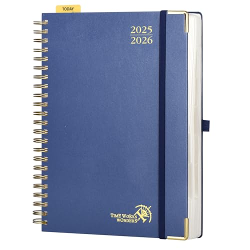 POPRUN Tagesplaner 2025 2026 Ringbuch mit Hardcover 30,5 x 22 cm, Tageskalender A4 1 Tag 1 Seite (Montag - Sonntag), Terminplaner (Aug.2025-Jul.2026) mit Plastiklineal - Marineblau von POPRUN