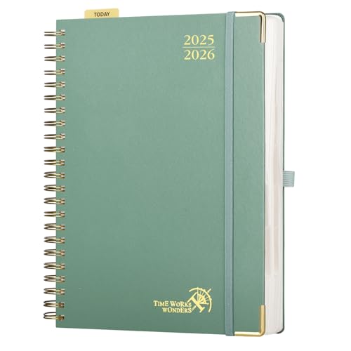 POPRUN Tagesplaner 2025 2026 Ringbuch mit Hardcover 30,5 x 22 cm, Tageskalender A4 1 Tag 1 Seite (Montag - Sonntag), Terminplaner (Aug.2025-Jul.2026) mit Plastiklineal - Mitternachtsgrün von POPRUN