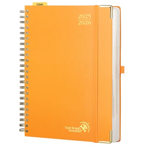 POPRUN Tagesplaner 2025 2026 Ringbuch mit Hardcover 30,5 x 22 cm, Tageskalender A4 1 Tag 1 Seite (Montag - Sonntag), Terminplaner (Aug.2025-Jul.2026) mit Plastiklineal - Orange von POPRUN