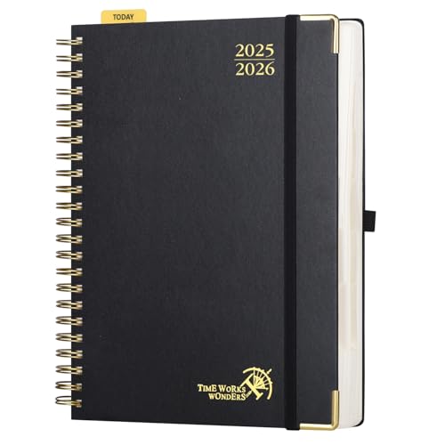 POPRUN Tagesplaner 2025 2026 Ringbuch mit Hardcover 30,5 x 22 cm, Tageskalender A4 1 Tag 1 Seite (Montag - Sonntag), Terminplaner (Aug.2025-Jul.2026) mit Plastiklineal - Schwarz von POPRUN