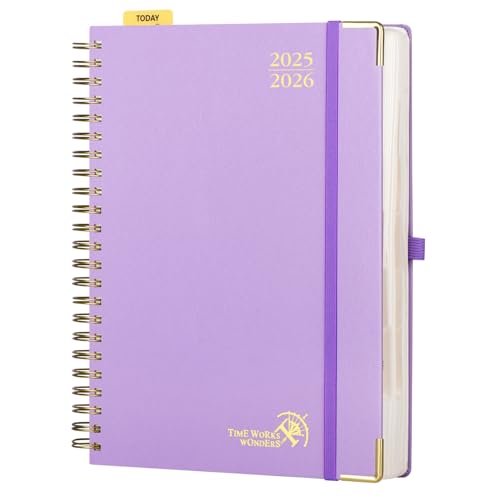 POPRUN Tagesplaner 2025 2026 Ringbuch mit Hardcover 30,5 x 22 cm, Tageskalender A4 1 Tag 1 Seite (Montag - Sonntag), Terminplaner (Aug.2025-Jul.2026) mit Plastiklineal - Violett von POPRUN