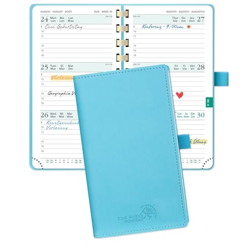 POPRUN TaschenKalender 2026 Klein 16,5 x 9 cm (Jan.2026-Dez.2026) - Kalender 2026 Klein Ringbuch mit Softcover - Terminplaner, Planer 1 Woche 2 Seite mit Kartenschlitz - Blaugrün von POPRUN