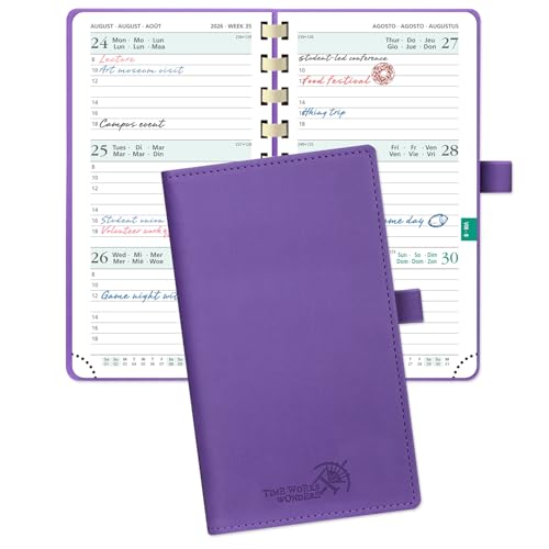 POPRUN TaschenKalender 2026 Klein 16,5 x 9 cm (Jan.2026-Dez.2026) - Kalender 2026 Klein Ringbuch mit Softcover - Terminplaner, Planer 1 Woche 2 Seite mit Kartenschlitz - Lila von POPRUN