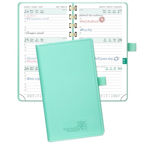 POPRUN TaschenKalender 2026 Klein 16,5 x 9 cm (Jan.2026-Dez.2026) - Kalender 2026 Klein Ringbuch mit Softcover - Terminplaner, Planer 1 Woche 2 Seite mit Kartenschlitz - Mintgrün von POPRUN