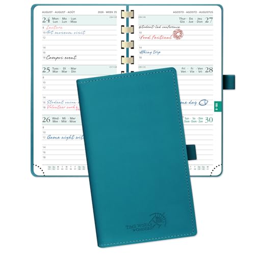 POPRUN TaschenKalender 2026 Klein 16,5 x 9 cm (Jan.2026-Dez.2026) - Kalender 2026 Klein Ringbuch mit Softcover - Terminplaner, Planer 1 Woche 2 Seite mit Kartenschlitz - Pazifikgrün von POPRUN
