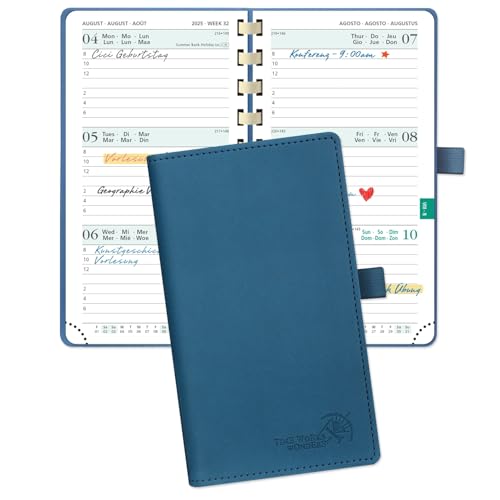 POPRUN Taschenkalender 2025 2026 Klein 16,5 x 9 cm (Aug.2025-Dez.2026) - Kalender 2025 2026 Klein Ringbuch mit Softcover - Terminplaner, Planer 1 Woche 2 Seite mit Kartenschlitz - Marineblau von POPRUN