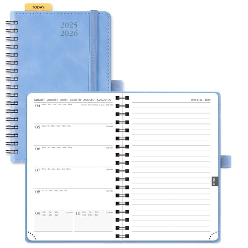 POPRUN Taschenkalender 2025 2026 Klein Notizbuch (Aug.2025-Dez.2026), ca. A6 (16 x 10,5 cm), kalender 2025 Klein Ringbuch mit Softcover - Terminplaner mit Plastiklineal - Cyanblau von POPRUN