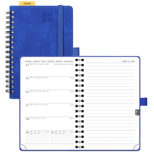 POPRUN Taschenkalender 2025 2026 Klein Notizbuch (Aug.2025-Dez.2026), ca. A6 (16 x 10,5 cm), kalender 2025 Klein Ringbuch mit Softcover - Terminplaner mit Plastiklineal - Königsblau von POPRUN
