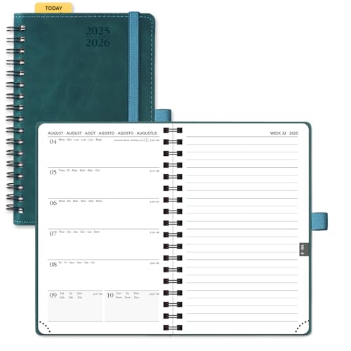 POPRUN Taschenkalender 2025 2026 Klein Notizbuch (Aug.2025-Dez.2026), ca. A6 (16 x 10,5 cm), kalender 2025 Klein Ringbuch mit Softcover - Terminplaner mit Plastiklineal - Petrolgrün von POPRUN
