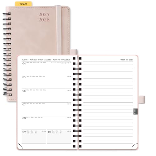 POPRUN Taschenkalender 2025 2026 Klein Notizbuch (Aug.2025-Dez.2026), ca. A6 (16 x 10,5 cm), kalender 2025 Klein Ringbuch mit Softcover - Terminplaner mit Plastiklineal - Zartrosa von POPRUN