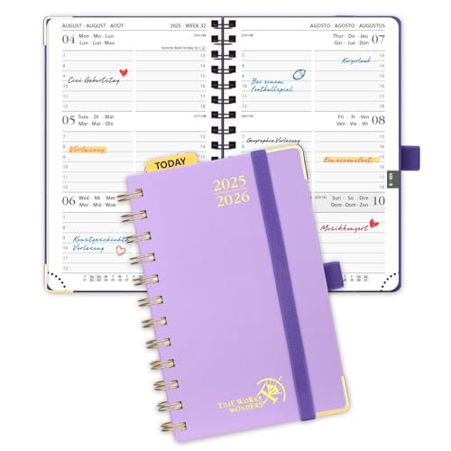 POPRUN Taschenkalender 2025 2026 Klein Ringbuch mit Hardcover, ca. A6 (16 x 10,5 cm) - Kalender 2025 2026 Klein (Aug.2025-Dez.2026) - Wochenplaner mit Vergoldete Schutzecken - Violett von POPRUN