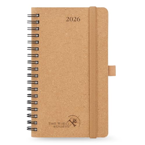 POPRUN Taschenkalender 2026 Klein Ringbuch 16,5 x 9 cm (Jan.2026-Dez.2026), Hergestellt aus Erneuerbaren und Umweltfreundlichen Materialien, kalender 2026 Klein mit Innentasche - Wüstenbraun von POPRUN