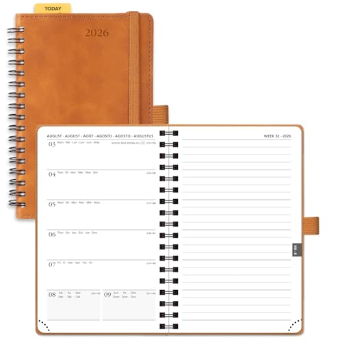 POPRUN Taschenkalender 2026 Klein Ringbuch mit Softcover, ca. A6 (16 x 10,5 cm) - Kalender 2026 Buchkalender Notizbuch (Jan.2026-Dez.2026) mit 100 GSM Papier - Braun von POPRUN