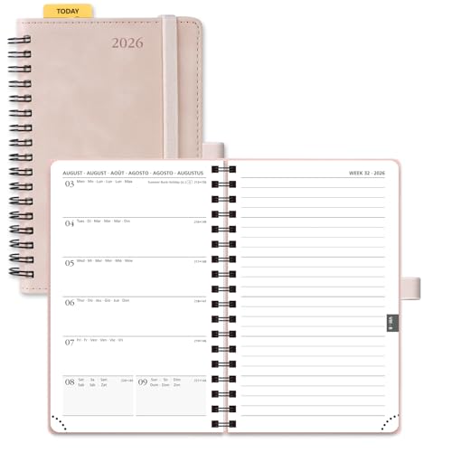 POPRUN Taschenkalender 2026 Klein Ringbuch mit Softcover, ca. A6 (16 x 10,5 cm) - Kalender 2026 Buchkalender Notizbuch (Jan.2026-Dez.2026) mit 100 GSM Papier - Zartrosa von POPRUN
