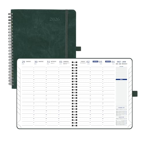 POPRUN Terminplaner Kalender 2026 Wochenplaner Ringbuch mit Softcover, 17.6x21.4cm Terminkalender mit Treppentabs, 2 Seiten pro Woche mit 30 Minuten Abstand Auf Deutsch-Blaugrün POPRUN Terminplaner Kalender 2026 Wochenplaner Ringbuch mit Softcover, 17.6x21.4cm Terminkalender mit Treppentabs, 2 Seiten pro Woche mit 30 Minuten Abstand Auf Deutsch-Blaugrün von POPRUN