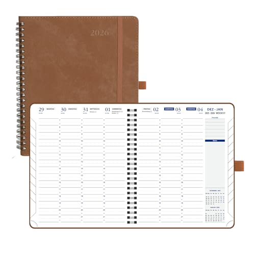 POPRUN Terminplaner Kalender 2026 Wochenplaner Ringbuch mit Softcover, 17.6x21.4cm Terminkalender mit Treppentabs, 2 Seiten pro Woche mit 30 Minuten Abstand Auf Deutsch-Braun POPRUN Terminplaner Kalender 2026 Wochenplaner Ringbuch mit Softcover, 17.6x21.4cm Terminkalender mit Treppentabs, 2 Seiten pro Woche mit 30 Minuten Abstand Auf Deutsch-Braun von POPRUN