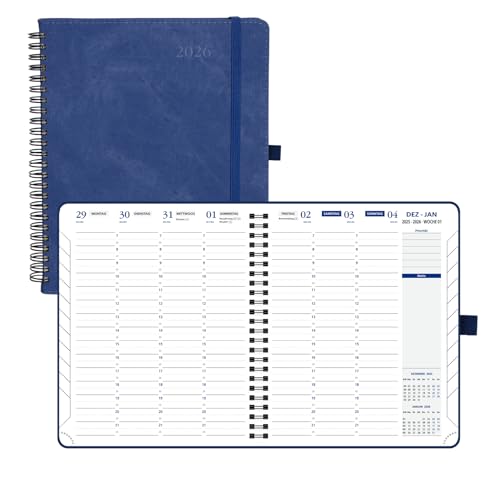 POPRUN Terminplaner Kalender 2026 Wochenplaner Ringbuch mit Softcover, 17.6x21.4cm Terminkalender mit Treppentabs, 2 Seiten pro Woche mit 30 Minuten Abstand Auf Deutsch-Dunkelblau POPRUN Terminplaner Kalender 2026 Wochenplaner Ringbuch mit Softcover, 17.6x21.4cm Terminkalender mit Treppentabs, 2 Seiten pro Woche mit 30 Minuten Abstand Auf Deutsch-Dunkelblau von POPRUN