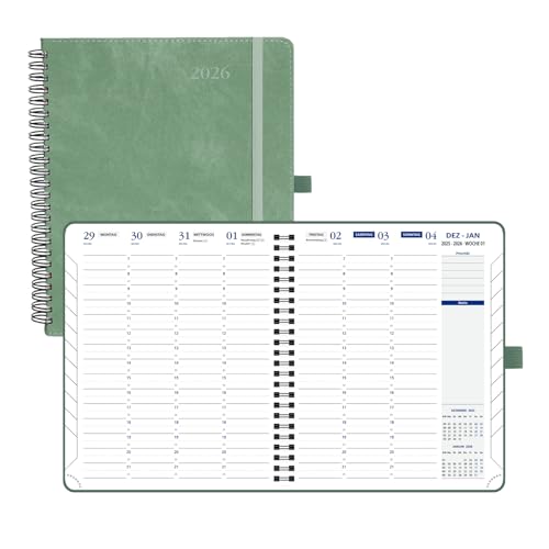 POPRUN Terminplaner Kalender 2026 Wochenplaner Ringbuch mit Softcover, 17.6x21.4cm Terminkalender mit Treppentabs, 2 Seiten pro Woche mit 30 Minuten Abstand Auf Deutsch-Mitternachtsgrün POPRUN Terminplaner Kalender 2026 Wochenplaner Ringbuch mit Softcover, 17.6x21.4cm Terminkalender mit Treppentabs, 2 Seiten pro Woche mit 30 Minuten Abstand Auf Deutsch-Mitternachtsgrün von POPRUN