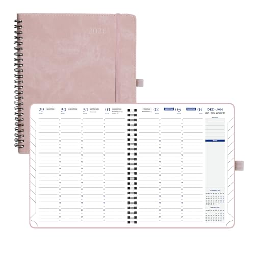 POPRUN Terminplaner Kalender 2026 Wochenplaner Ringbuch mit Softcover, 17.6x21.4cm Terminkalender mit Treppentabs, 2 Seiten pro Woche mit 30 Minuten Abstand Auf Deutsch-Zartrosa POPRUN Terminplaner Kalender 2026 Wochenplaner Ringbuch mit Softcover, 17.6x21.4cm Terminkalender mit Treppentabs, 2 Seiten pro Woche mit 30 Minuten Abstand Auf Deutsch-Zartrosa von POPRUN