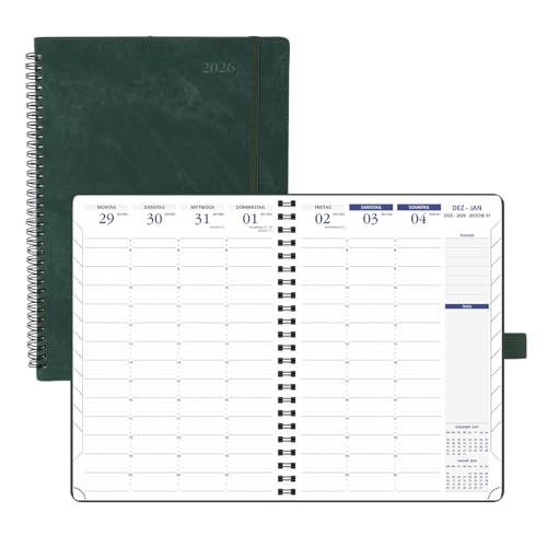 POPRUN Terminplaner Kalender 2026 Wochenplaner Ringbuch mit Softcover A4 Spiral gebunden, 21x29.7cm Mit Treppentabs, 2 Seiten pro Woche mit 15 Minuten Intervallen Auf Deutsch-Blaugrün POPRUN Terminplaner Kalender 2026 Wochenplaner Ringbuch mit Softcover A4 Spiral gebunden, 21x29.7cm Mit Treppentabs, 2 Seiten pro Woche mit 15 Minuten Intervallen Auf Deutsch-Blaugrün von POPRUN