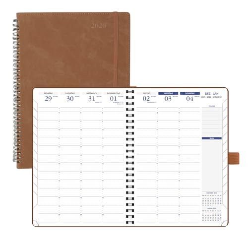 POPRUN Terminplaner Kalender 2026 Wochenplaner Ringbuch mit Softcover A4 Spiral gebunden, 21x29.7cm Mit Treppentabs, 2 Seiten pro Woche mit 15 Minuten Intervallen Auf Deutsch-Braun POPRUN Terminplaner Kalender 2026 Wochenplaner Ringbuch mit Softcover A4 Spiral gebunden, 21x29.7cm Mit Treppentabs, 2 Seiten pro Woche mit 15 Minuten Intervallen Auf Deutsch-Braun von POPRUN