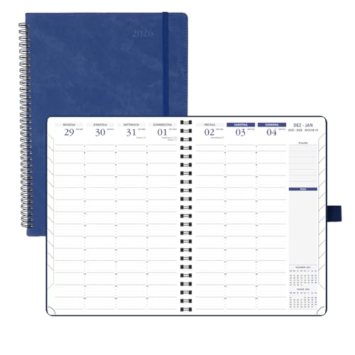 POPRUN Terminplaner Kalender 2026 Wochenplaner Ringbuch mit Softcover A4 Spiral gebunden, 21x29.7cm Mit Treppentabs, 2 Seiten pro Woche mit 15 Minuten Intervallen Auf Deutsch-Dunkelblau POPRUN Terminplaner Kalender 2026 Wochenplaner Ringbuch mit Softcover A4 Spiral gebunden, 21x29.7cm Mit Treppentabs, 2 Seiten pro Woche mit 15 Minuten Intervallen Auf Deutsch-Dunkelblau von POPRUN