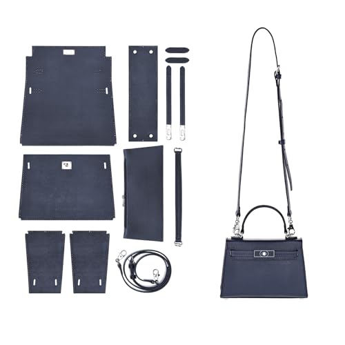 POPSEWING DIY Bag Kit Designer Tasche für Frauen, DIY Leder Tasche Kit, DIY Crossbody Schultertasche mit Nähset, DIY Handmade Bag Kit für Mama Freundin Geburtstag Weihnachten Geschenk (Navy Blue) von POPSEWING