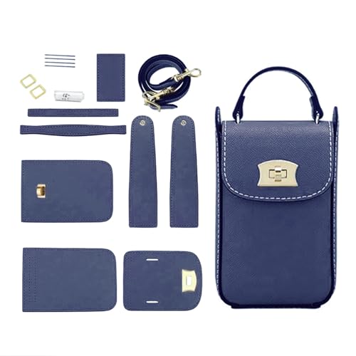 POPSEWING DIY-Kits für Handytaschen aus genarbtem Leder, DIY-Umhängetaschen-Set mit Nähset für Damen/Mädchen (Blau) von POPSEWING