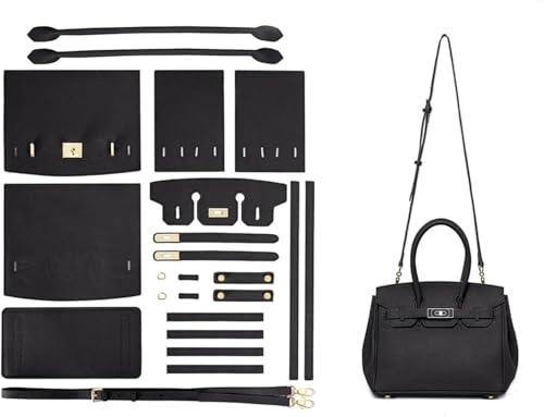 POPSEWING DIY-Ledertaschen-Set, Designer-Handtaschen für Damen, DIY-Taschen-Set für Mädchen, Nähset für handgefertigte Ledertaschen, personalisiertes Geschenk (Schwarz) von POPSEWING