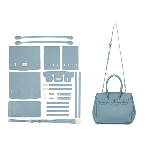 POPSEWING Leder Crossbody DIY Bag Kit, Designer Handtaschen für Frauen, Schultertasche Leder Arbeitskit mit Nähset für Freundin Weihnachten Personalisiertes Geschenk (groß, blau) von POPSEWING