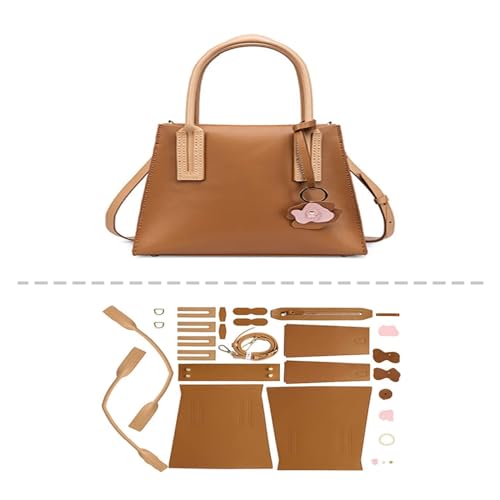 POPSEWING Leder-Handtaschen-Set für Damen mit Griffen oben, DIY-Umhängetasche mit Nähset, handgefertigtes Taschen-Set für Mutter, Freundin, Geburtstag, Weihnachten, Geschenk (braun) von POPSEWING
