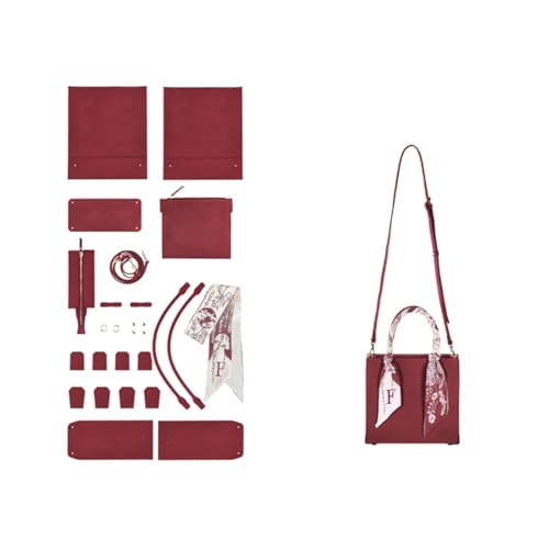 POPSEWING Top-Grain-Leder-Mini-Tragetasche, DIY-Crossbody-Umhängetaschen-Set Mit Nähset für Frauen, Mädchen - Personalisiertes Geschenk (Rot) von POPSEWING