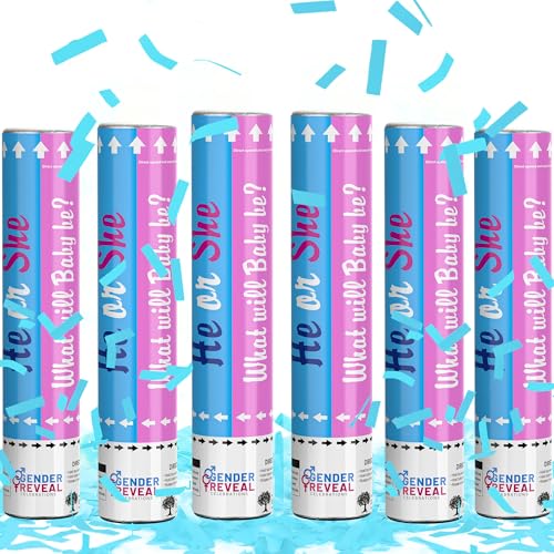 POPUPARTY Gender Reveal Konfettikanone | Konfetti-Popper ohne Puder | ideal für Baby-Jungen, Geschlechtsoffenbarungsdekoration (6 blau) von POPUPARTY