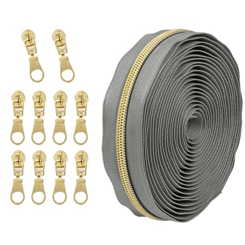 1 Set Reißverschluss mit Schiebern, Nr. 5 Nylon-Reißverschluss-Set, hellgoldene Zähne, Länge 4,5 Meter, for Nähprojekte(049) von POQAX
