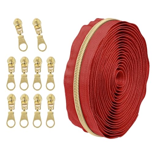1 Set Reißverschluss mit Schiebern, Nr. 5 Nylon-Reißverschluss-Set, hellgoldene Zähne, Länge 4,5 Meter, for Nähprojekte(051) von POQAX