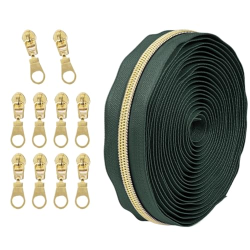 1 Set Reißverschluss mit Schiebern, Nr. 5 Nylon-Reißverschluss-Set, hellgoldene Zähne, Länge 4,5 Meter, for Nähprojekte(052) von POQAX