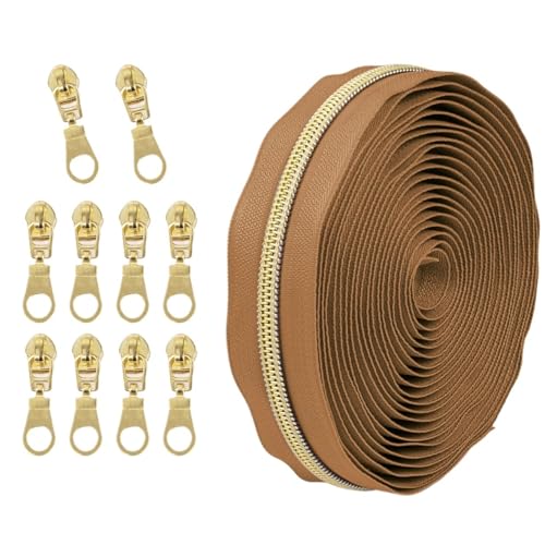 1 Set Reißverschluss mit Schiebern, Nr. 5 Nylon-Reißverschluss-Set, hellgoldene Zähne, Länge 4,5 Meter, for Nähprojekte(054) von POQAX