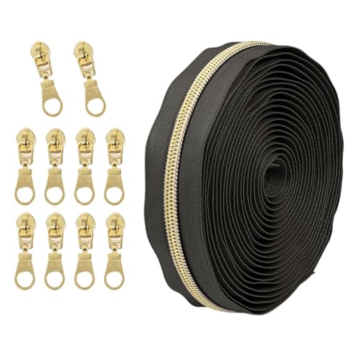1 Set Reißverschluss mit Schiebern, Nr. 5 Nylon-Reißverschluss-Set, hellgoldene Zähne, Länge 4,5 Meter, for Nähprojekte(057) von POQAX