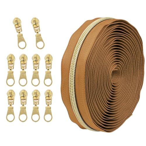 1 Set Reißverschluss mit Schiebern, Nr. 5 Nylon-Reißverschluss-Set, hellgoldene Zähne, Länge 4,5 Meter, for Nähprojekte(059) von POQAX