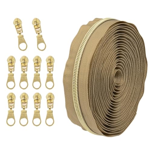1 Set Reißverschluss mit Schiebern, Nr. 5 Nylon-Reißverschluss-Set, hellgoldene Zähne, Länge 4,5 Meter, for Nähprojekte(060) von POQAX